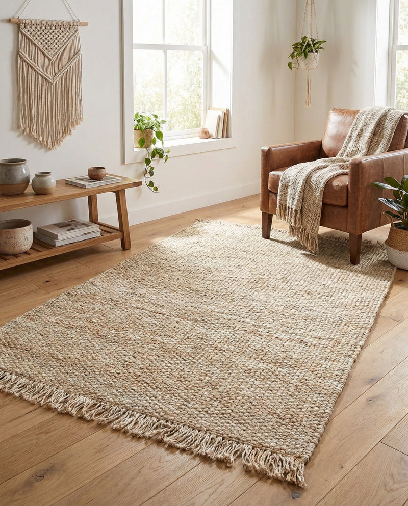 Savannah Jute Collection Area Rug - Seashore Rectangle Ivory  lifestyle 17