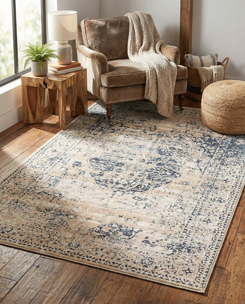 Coastal Manor Collection Area Rug -  Dunes Rectangle Dark Blue  lifestyle 6