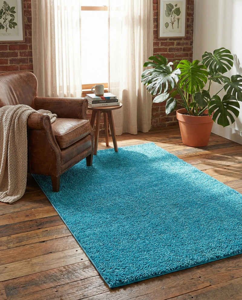 Solid Shag Seaside Collection Area Rug - Azure Cove (Turquoise) Rectangle Turquoise  lifestyle 8