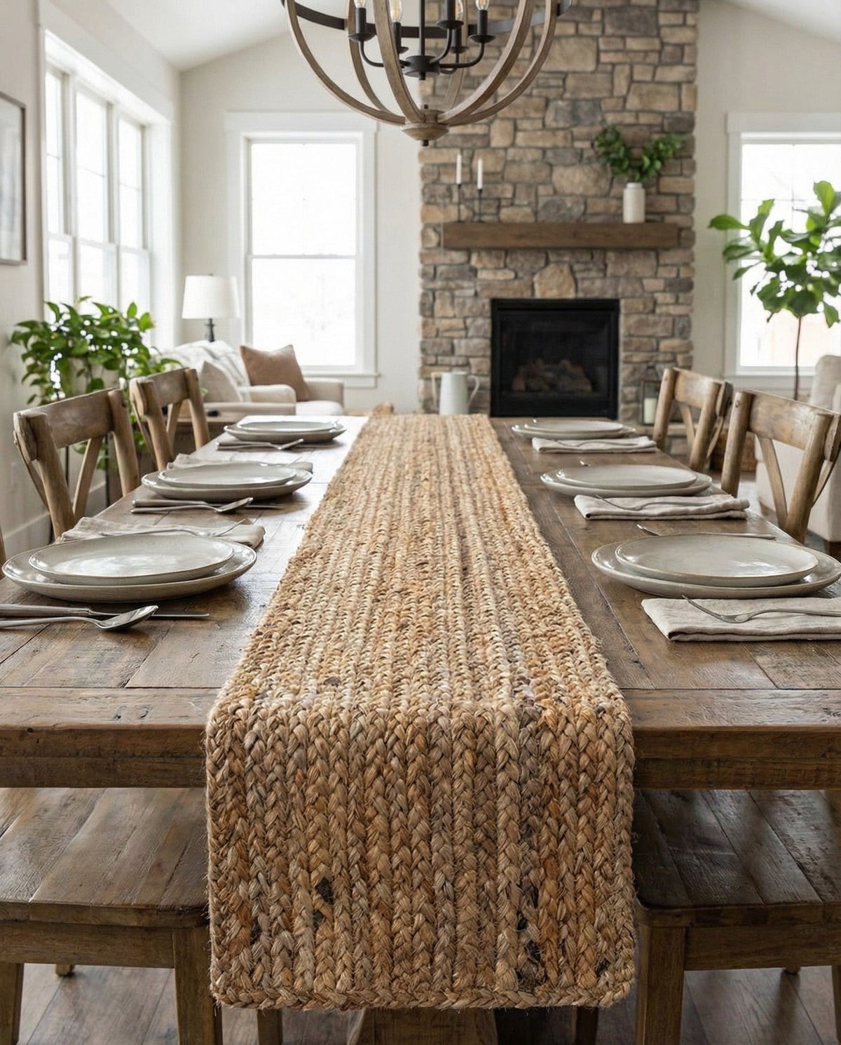 Woven Seaside Jute Collection Area Rug - Savannah (Natural) Table Runner Natural  lifestyle 105
