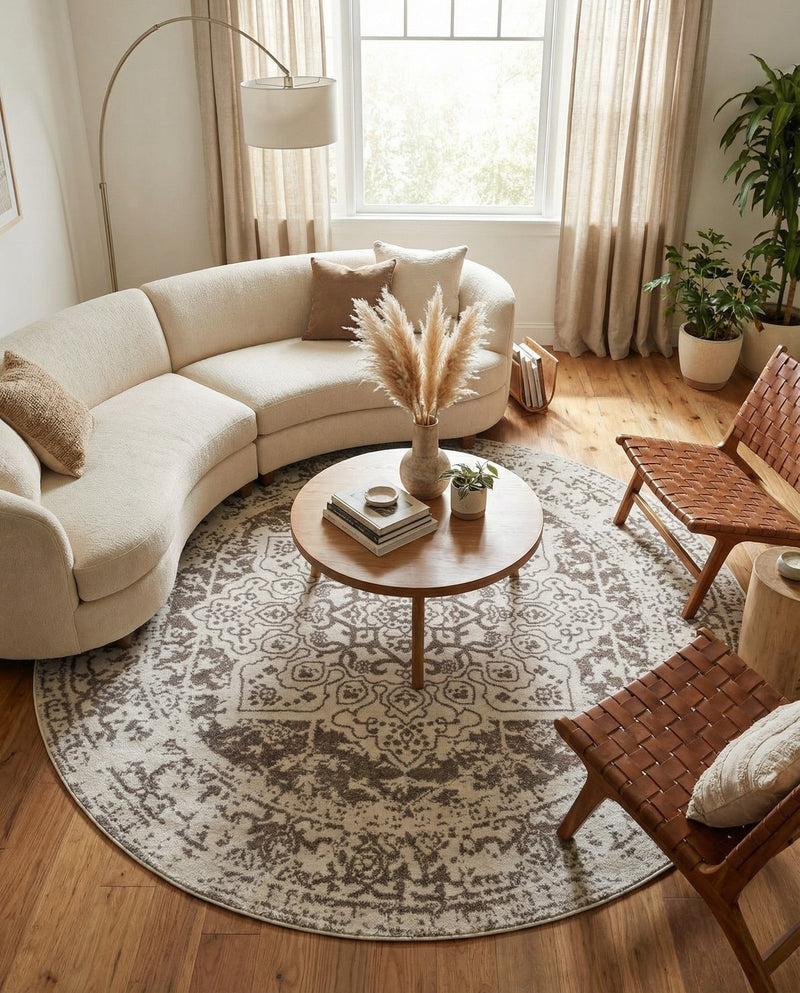 Georgetown Rugs Collection Area Rug - Dupont (White) Round White  lifestyle 45