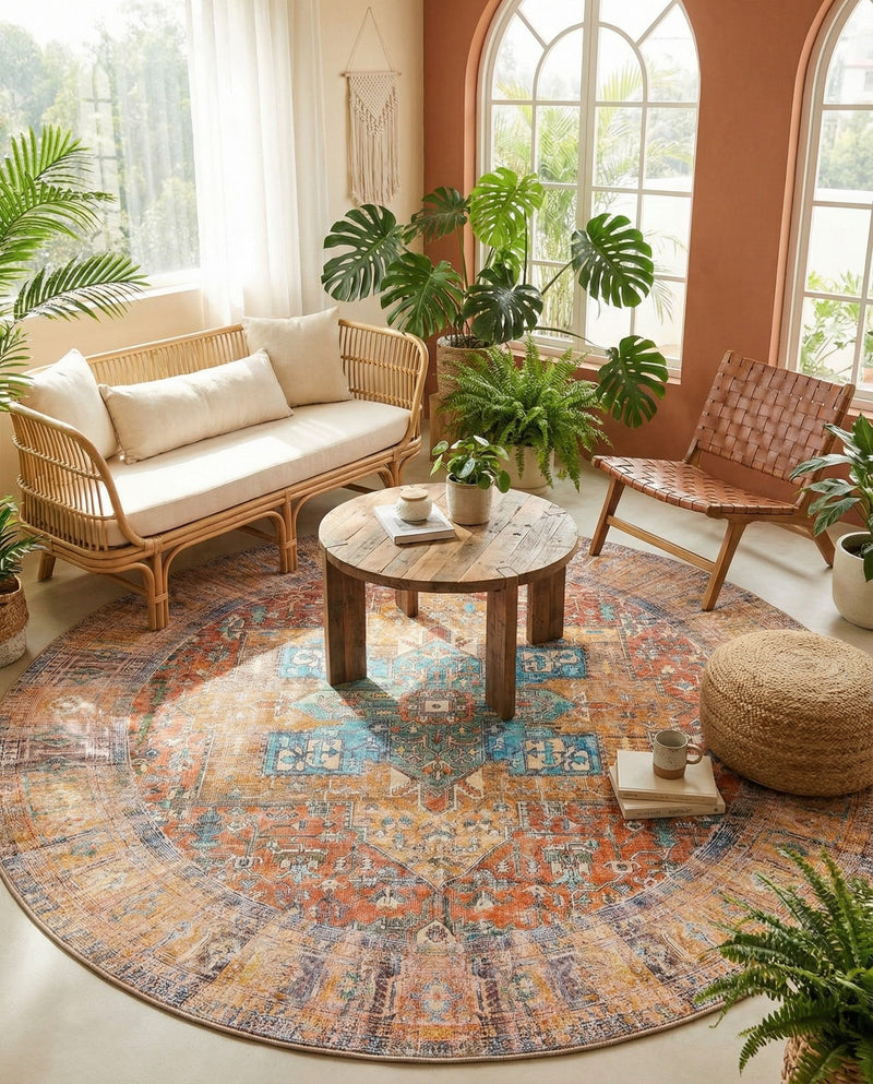 Heritage Elegance Collection Area Rug -  Windsor (Rust Red) Round Rust Red  lifestyle 86