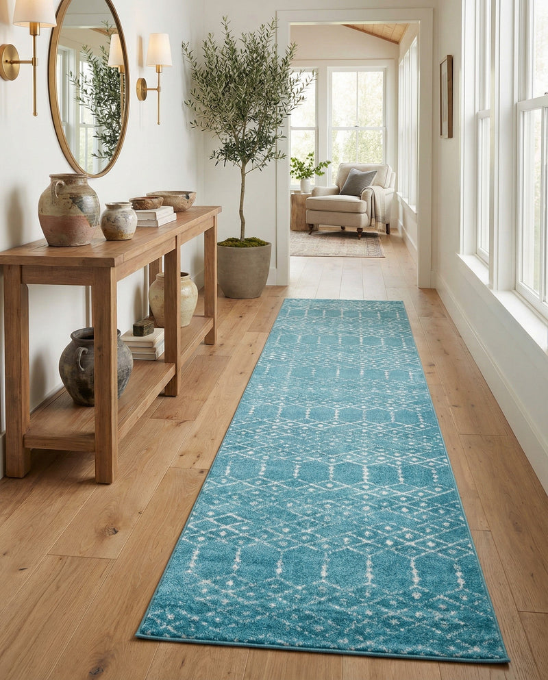 Marrakesh Lattice Collection Area Rug - Casablanca (Teal blue) Runner Teal blue  lifestyle 47