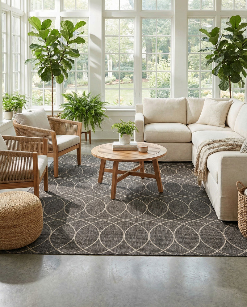 Savannah Pergola Collection Area Rug -  Pavilion (Charcoal) Square Charcoal  lifestyle 56