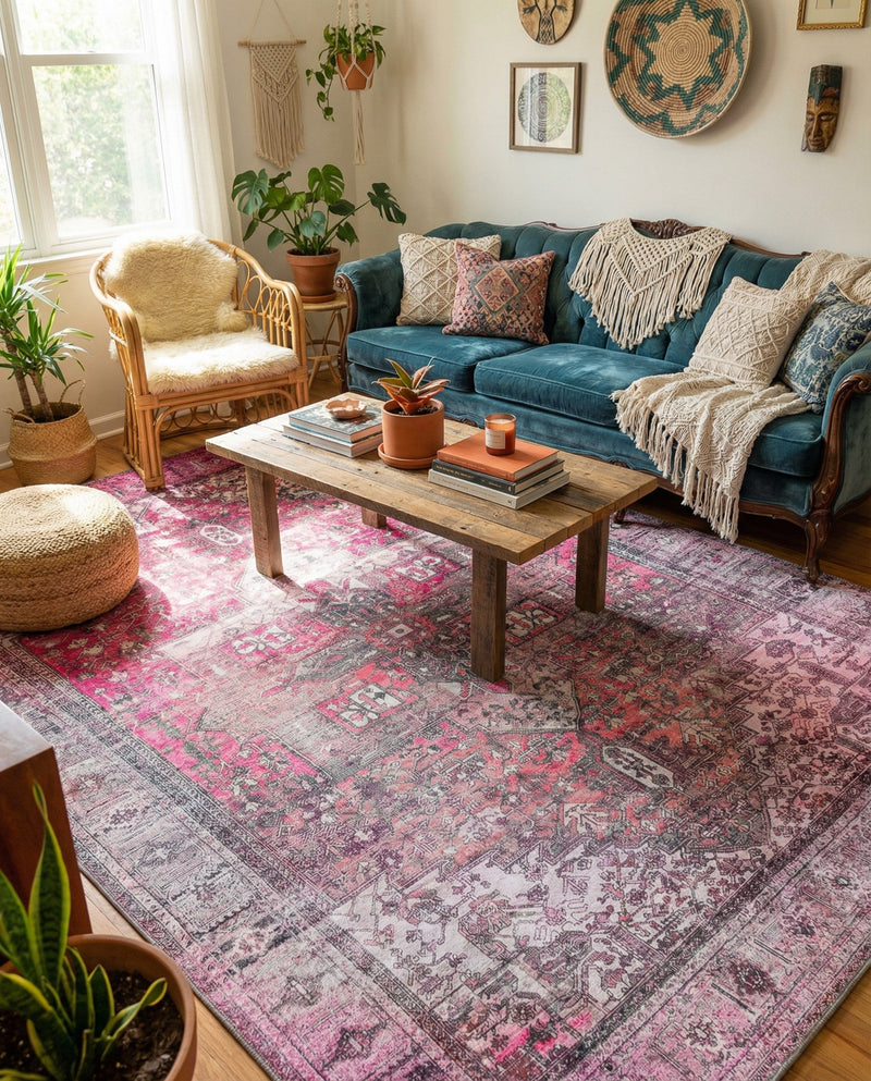 Heritage Elegance Collection Area Rug -  Windsor (Pink) Rectangle Pink  lifestyle 11