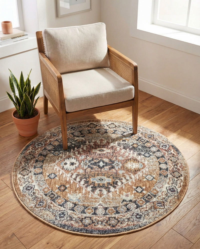 Desert Modern Eco Rug Series Collection Area Rug -  Navajo Round Khaki Gray  lifestyle 59