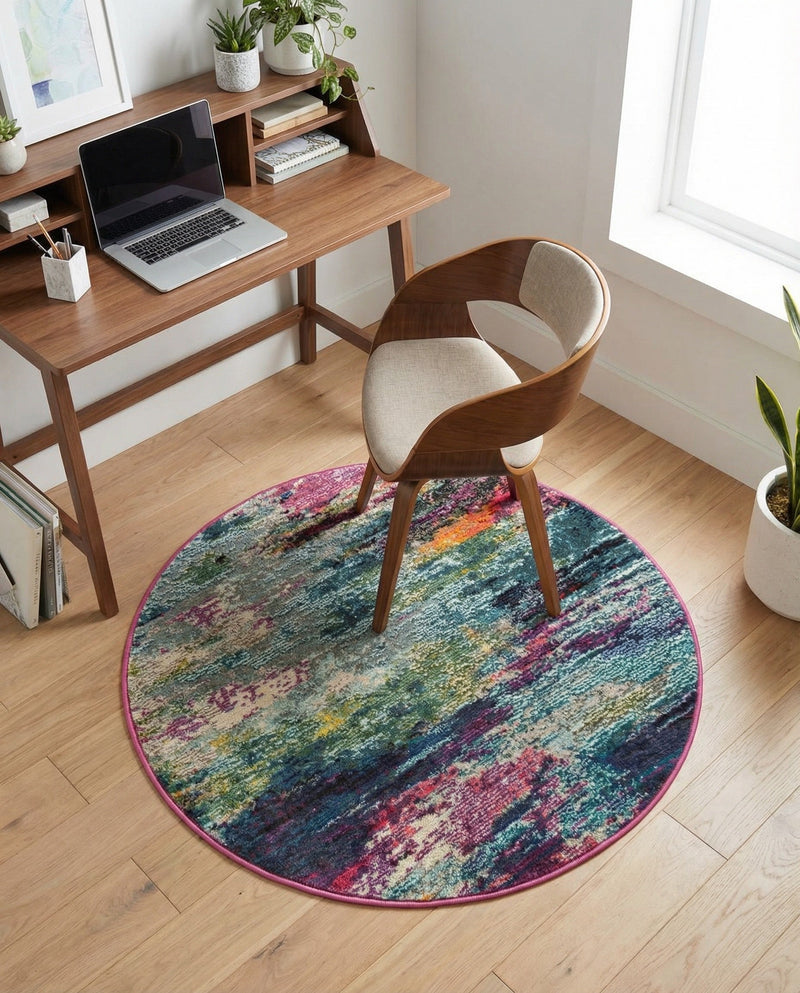 Chromatic Oasis Collection Area Rug -  Oasis Round Multi  lifestyle 77