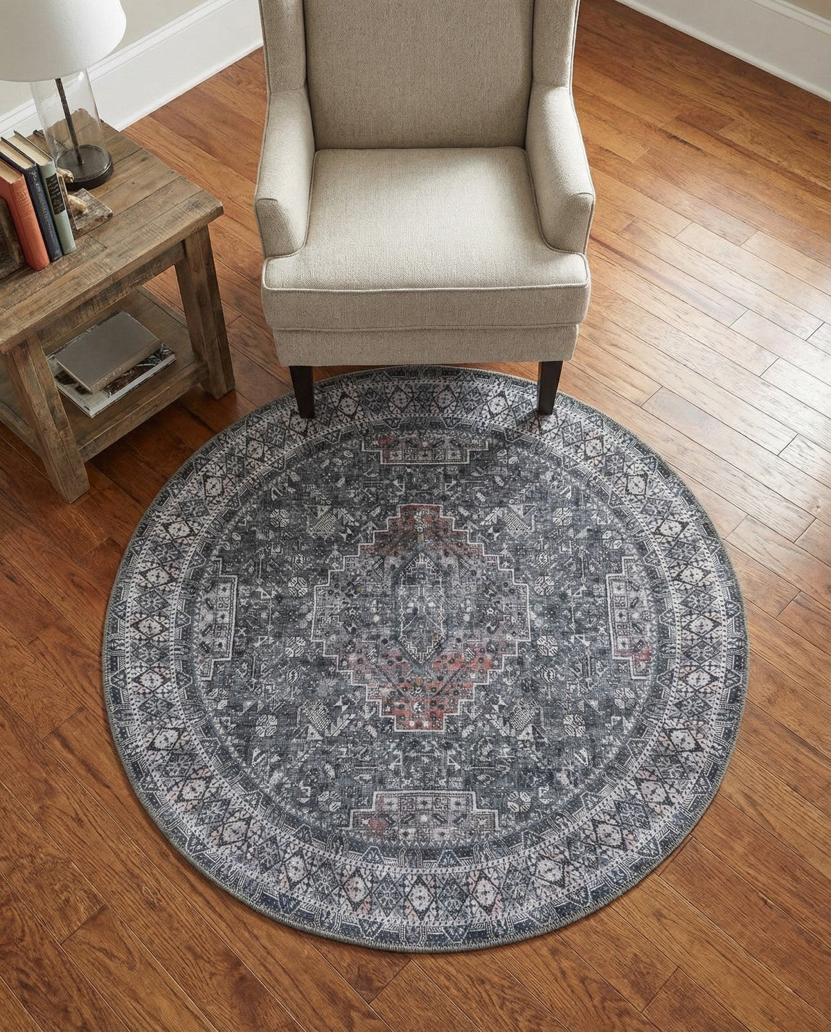 Heritage Elegance Collection Area Rug -  Uffizi Round Gray  lifestyle 76