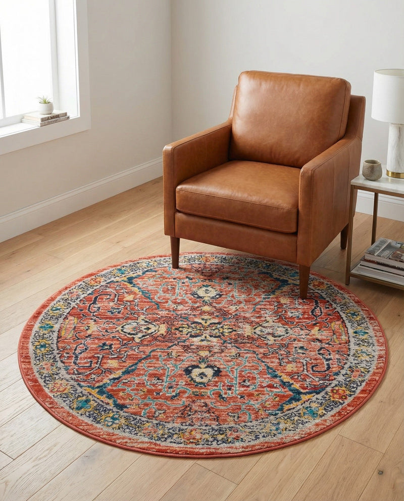 Seville Stripes Collection Area Rug -  Malaga (Brick Red) Round Brick Red  lifestyle 72