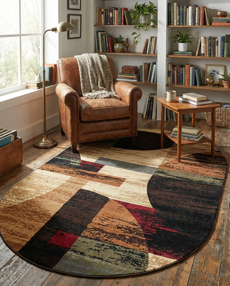 Bistro Lounge Collection Area Rug -  Latte Oval Multi  lifestyle 54