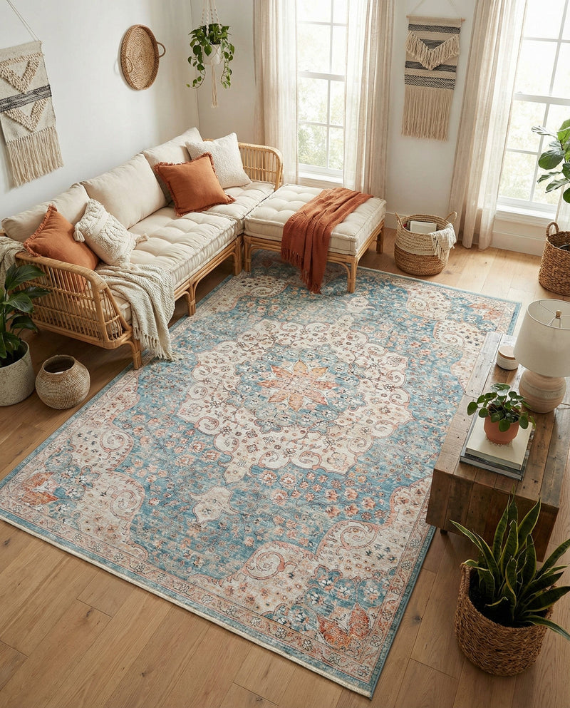 Coastal Haven Collection Area Rug - Seabreeze (Blue) Rectangle Blue  lifestyle 28