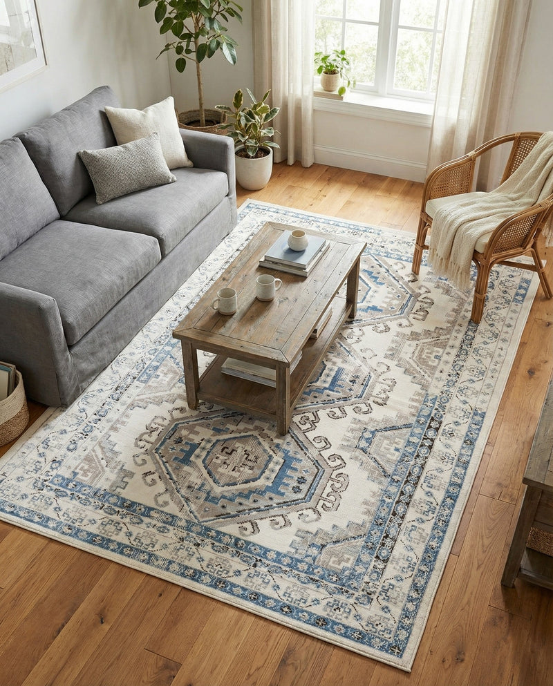 Savannah Elegance Collection Area Rug -  Tybee (Ivory Aqua) Rectangle Ivory Aqua  lifestyle 19