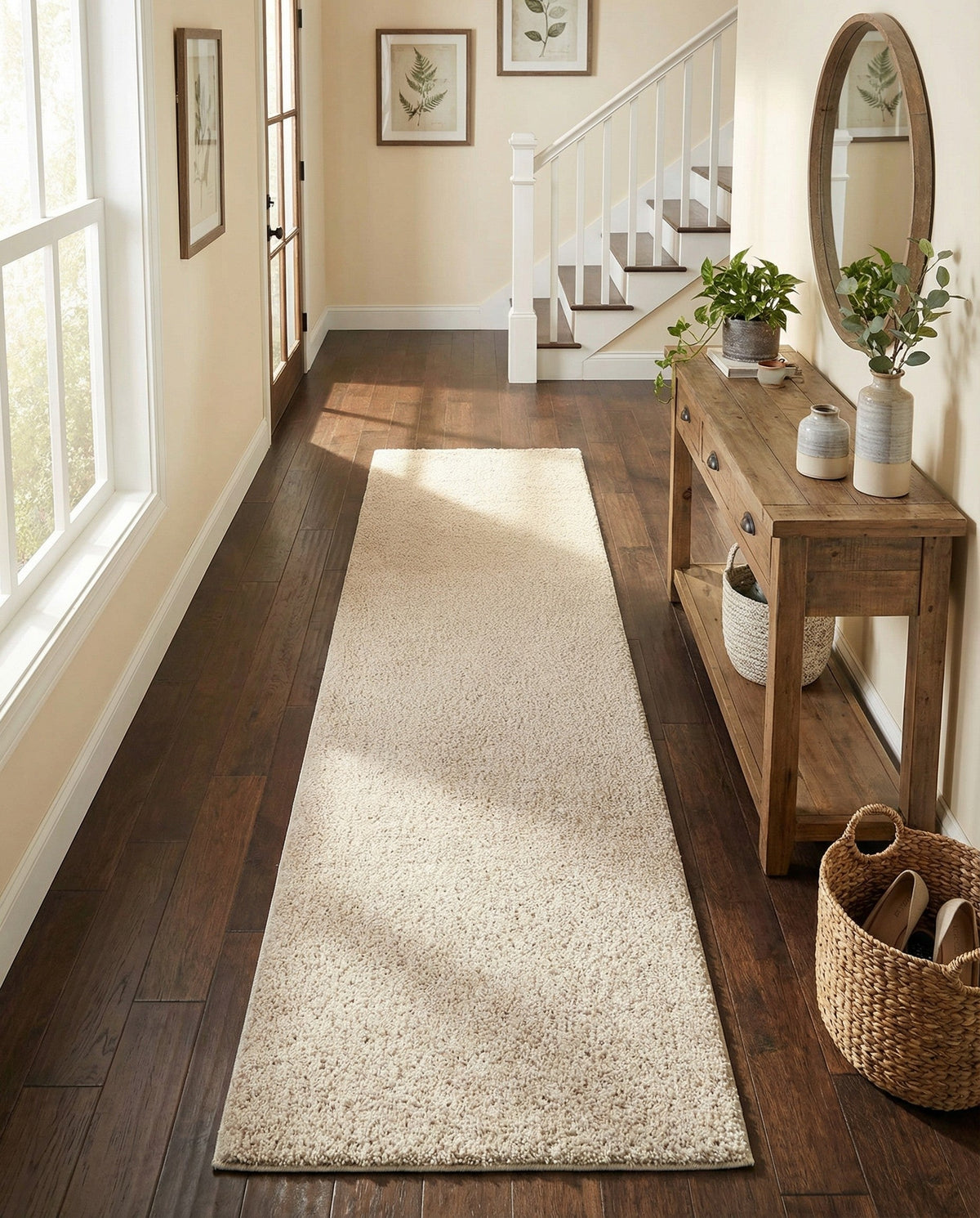 Solid Shag Seaside Collection Area Rug - Azure Cove (Ivory) Runner Ivory  lifestyle 92