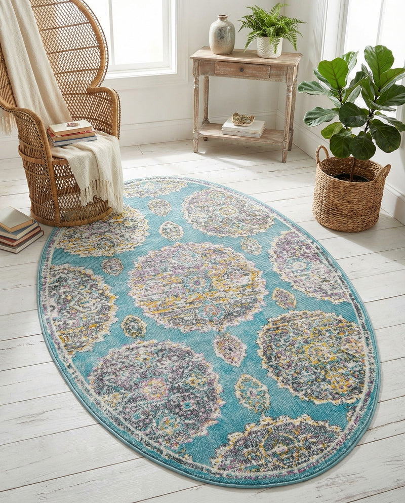 Arcadia Rugs Collection Area Rug -  Atlantis (Blue) Oval Blue  lifestyle 73