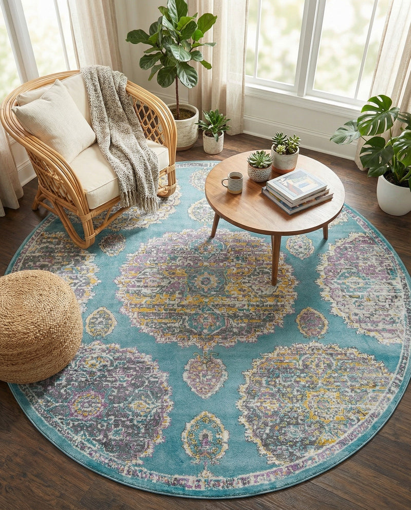 Arcadia Rugs Collection Area Rug -  Atlantis (Blue) Round Blue  lifestyle 65