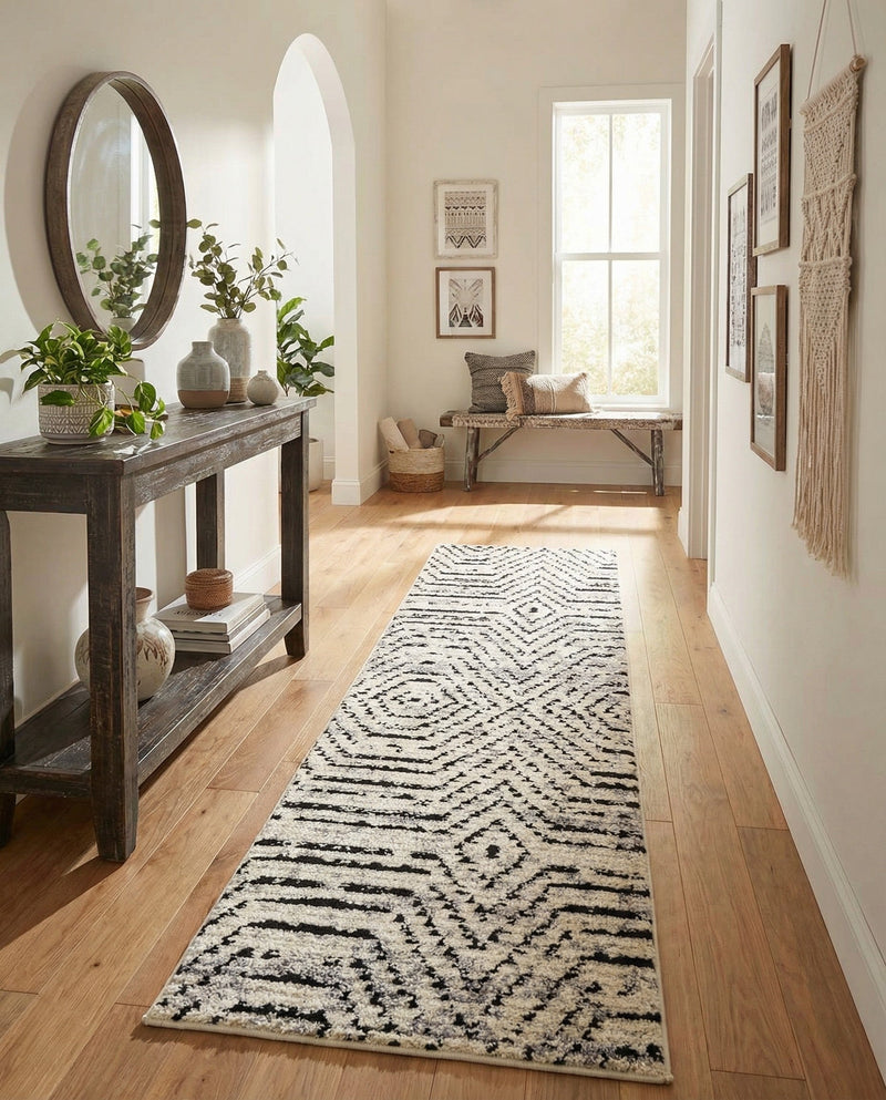 Marrakech Mosaic Collection Area Rug -  Tangier Runner Black and White  lifestyle 71