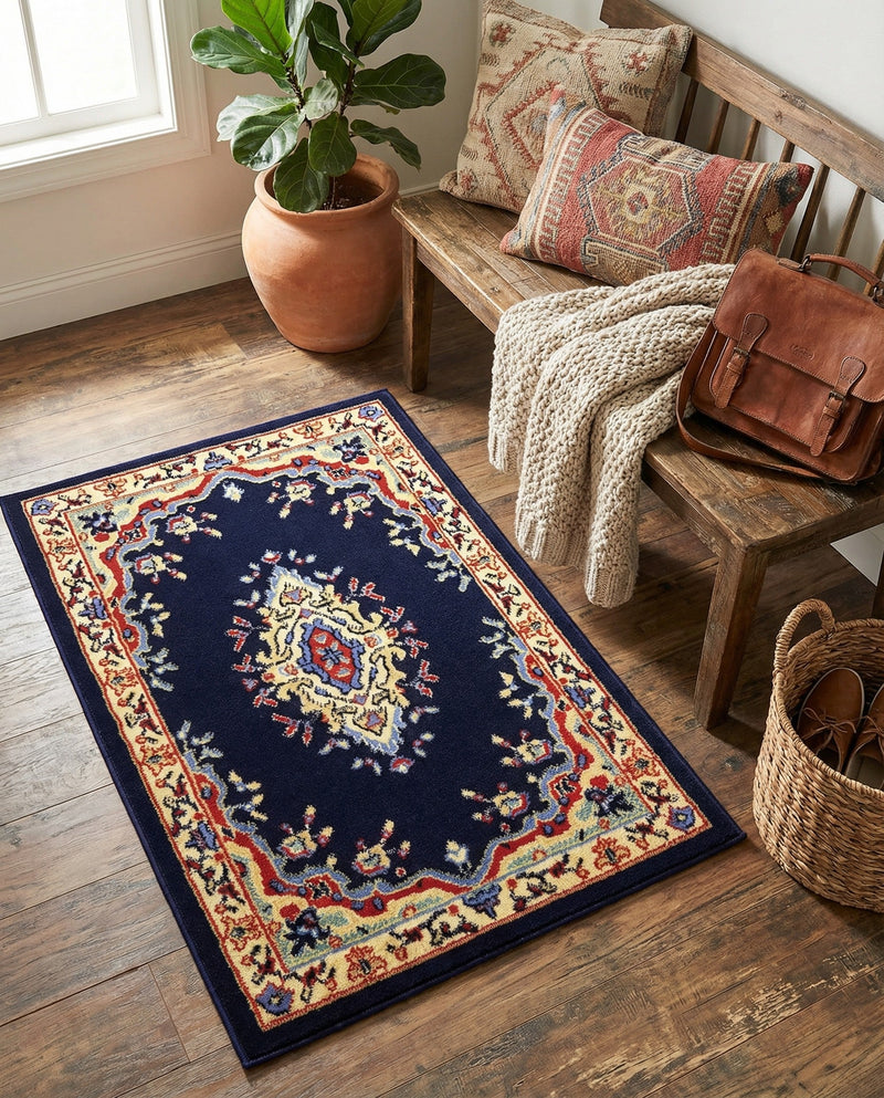Tabriz Tapestry Collection Area Rug - Azerbaijan (Navy Blue) Rectangle Navy Blue  lifestyle 14