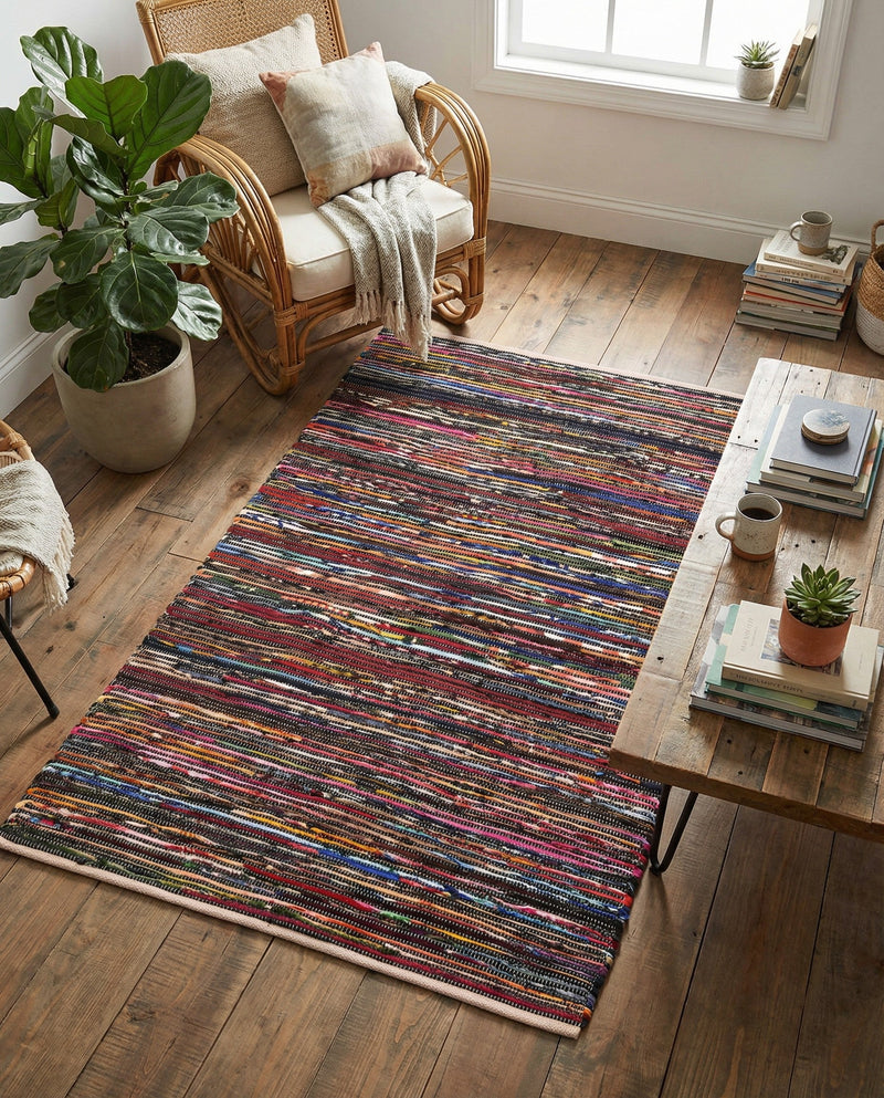 Thar Cotton Collection Area Rug - Alleppey Rectangle Multi Black  lifestyle 8