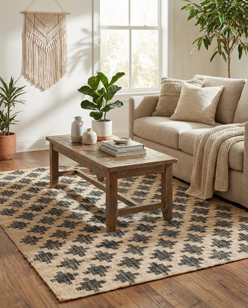 Benares Handwoven Jute Collection Area Rug -  Bodhi Rectangle Beige and Black  lifestyle 9