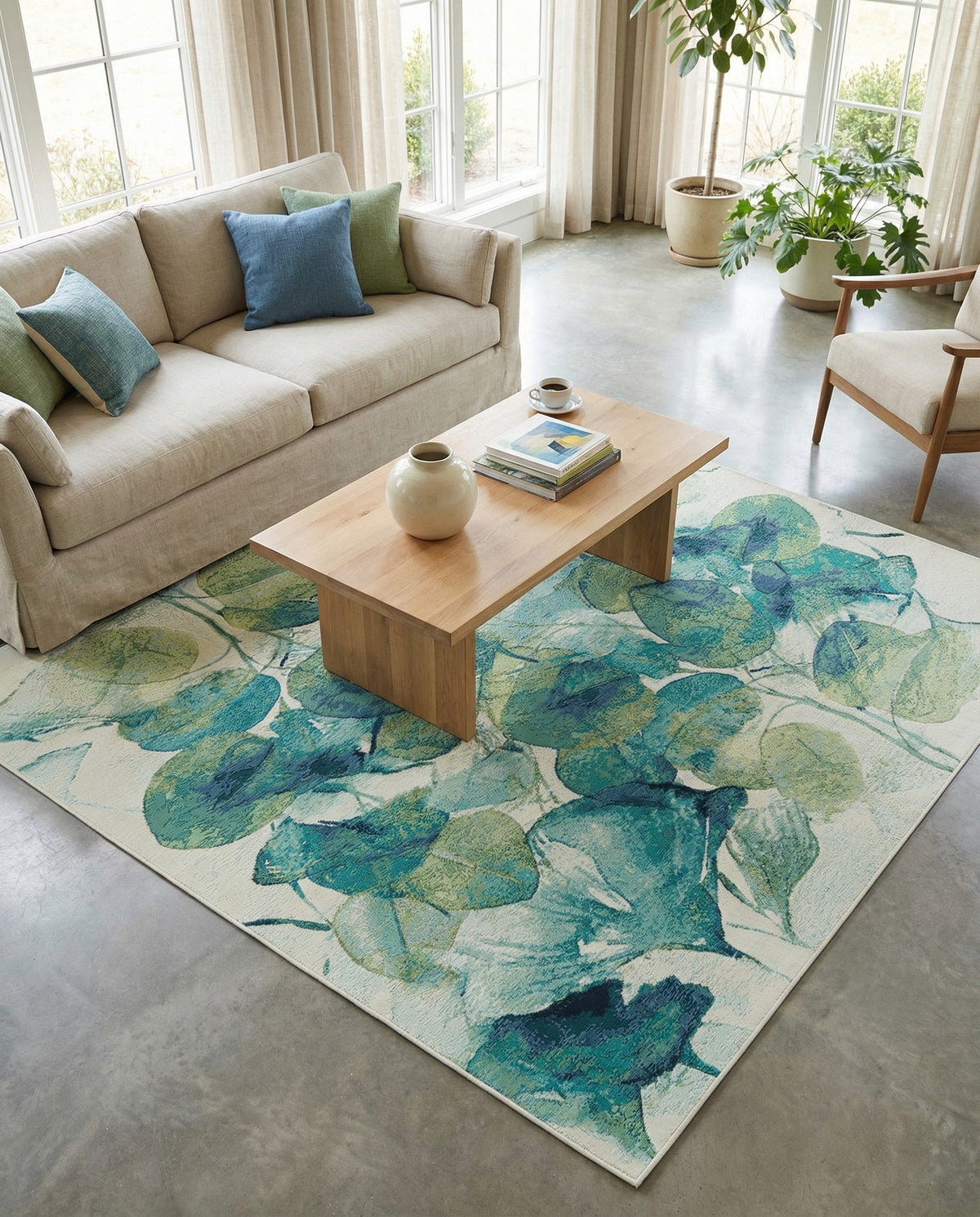 Seaside Blooms Collection Area Rug -  Flora Square Blue Green  lifestyle 44