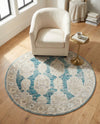 Seville Stripes Collection Area Rug -  Granada (Blue) Round Blue  lifestyle 65