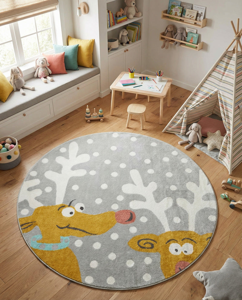 Wonder Tykes Collection Area Rug -  Mystic Round Gray  lifestyle 47