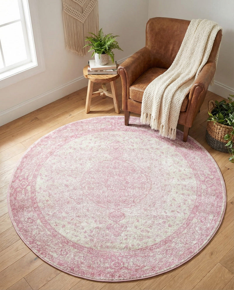 Dover Terrace Collection Area Rug - Marina (Pink) Round Pink  lifestyle 48