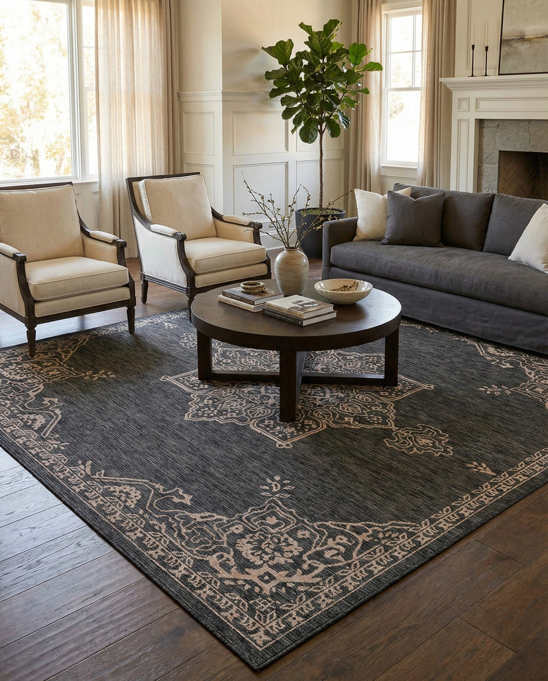 Patio Heritage Collection Area Rug -  Charleston (Charcoal Gray) Square Charcoal Gray  lifestyle 74