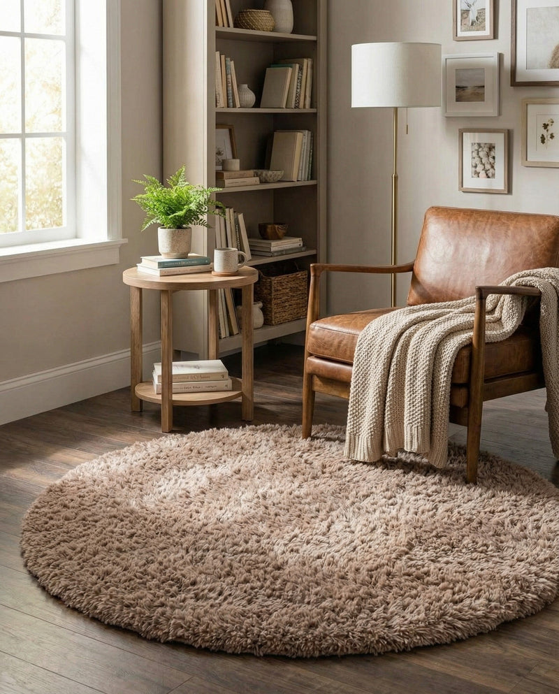 Eternal Plush Oasis Collection Area Rug -  Tranquility (Khaki) Round Khaki  lifestyle 47