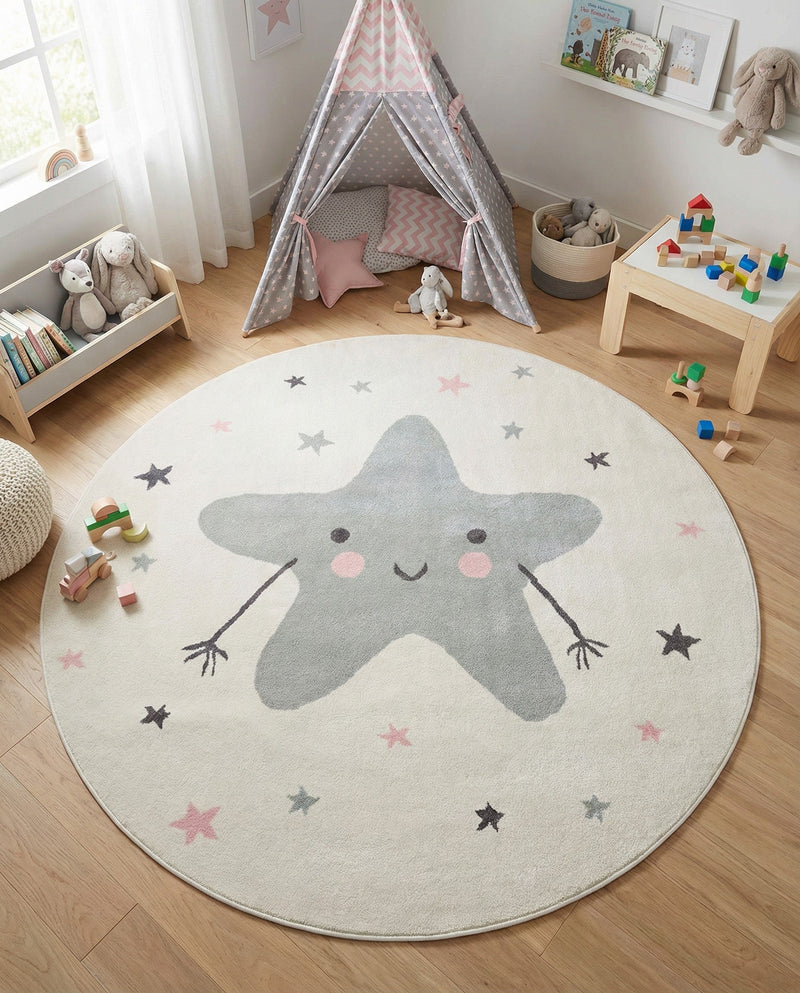 Wonder Tykes Collection Area Rug -  Spiral Round Ivory  lifestyle 10