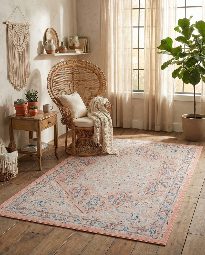 Savannah Series Collection Area Rug - Charleston (Powder Pink) Rectangle Powder Pink  lifestyle 13