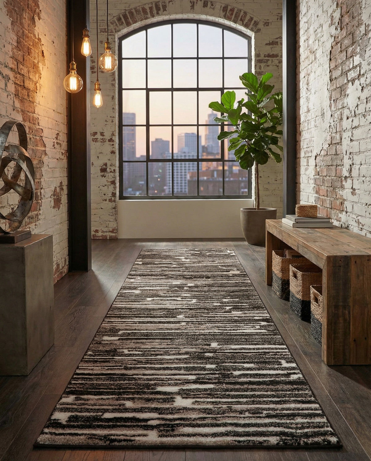 Sienna Collection Area Rug -  Rome Runner Black and Ivory  lifestyle 112