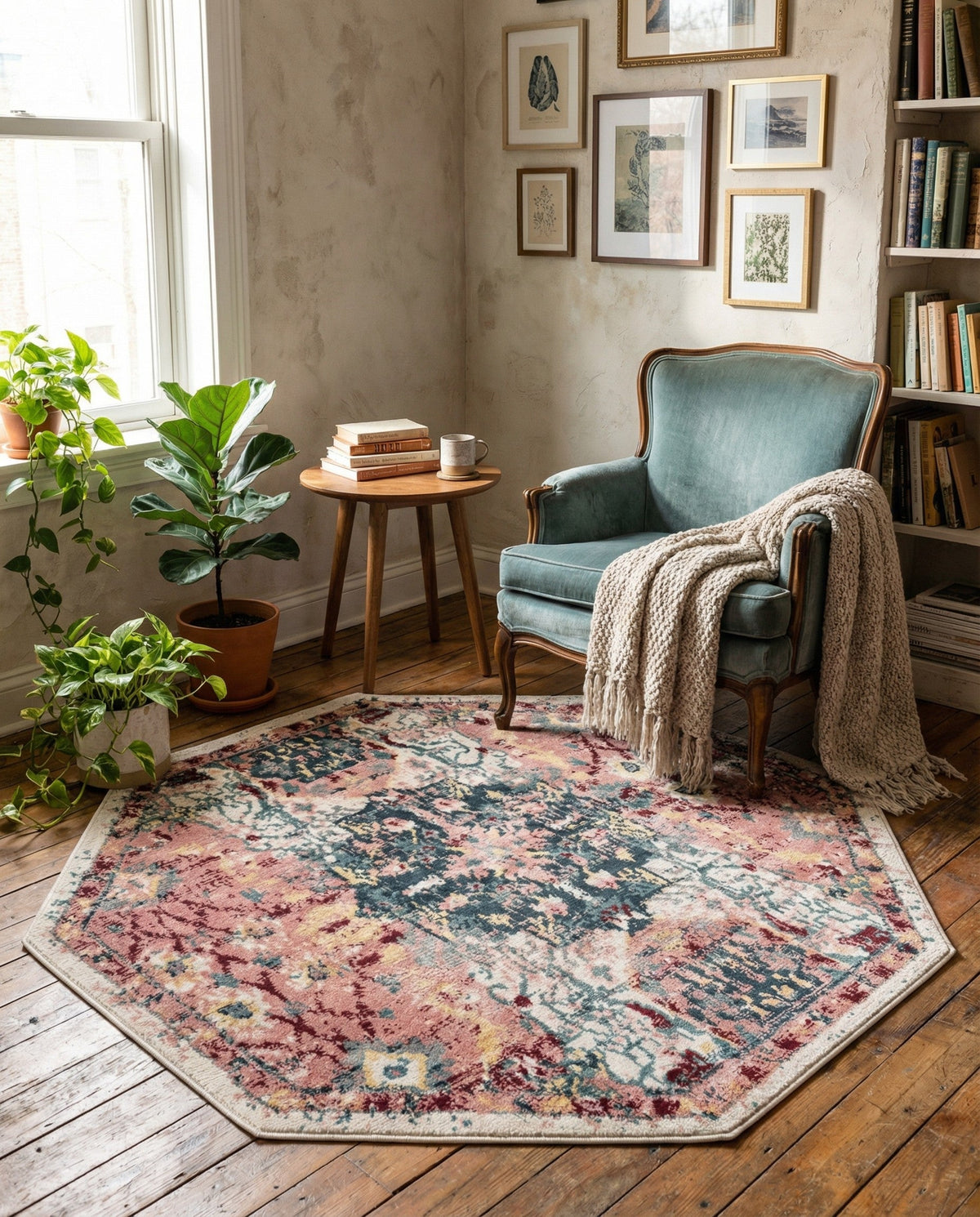 Savannah Elegance Collection Area Rug -  Azalea Octagon Pink  lifestyle 152