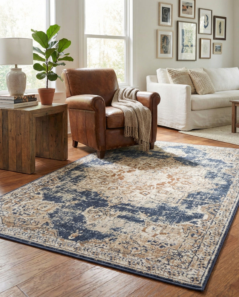 Coastal Manor Collection Area Rug -  Pelican Rectangle Dark Blue  lifestyle 24