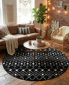 Mediterranean Lattice Collection Area Rug - Santorini (Black and White) Round Black and White  lifestyle 59