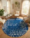 Brighton Stripes Collection Area Rug - Sussex (Navy Blue) Round Navy Blue  lifestyle 32