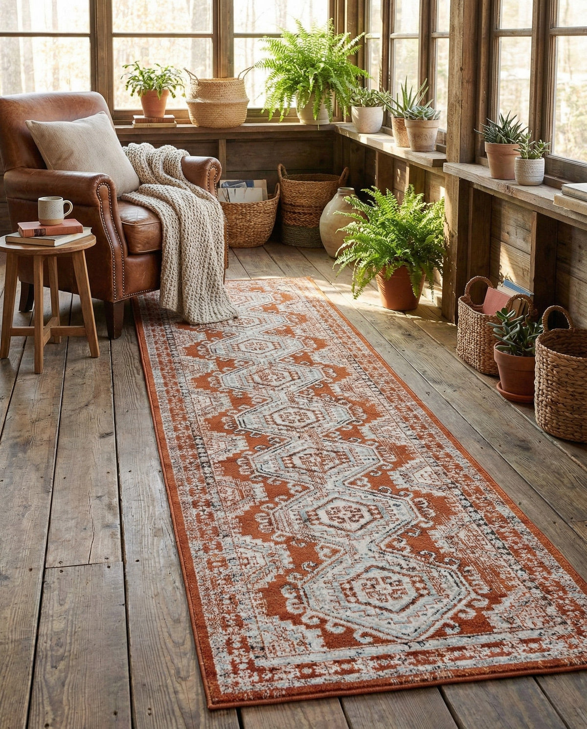 Savannah Elegance Collection Area Rug -  Tybee (Terracotta) Runner Terracotta  lifestyle 89