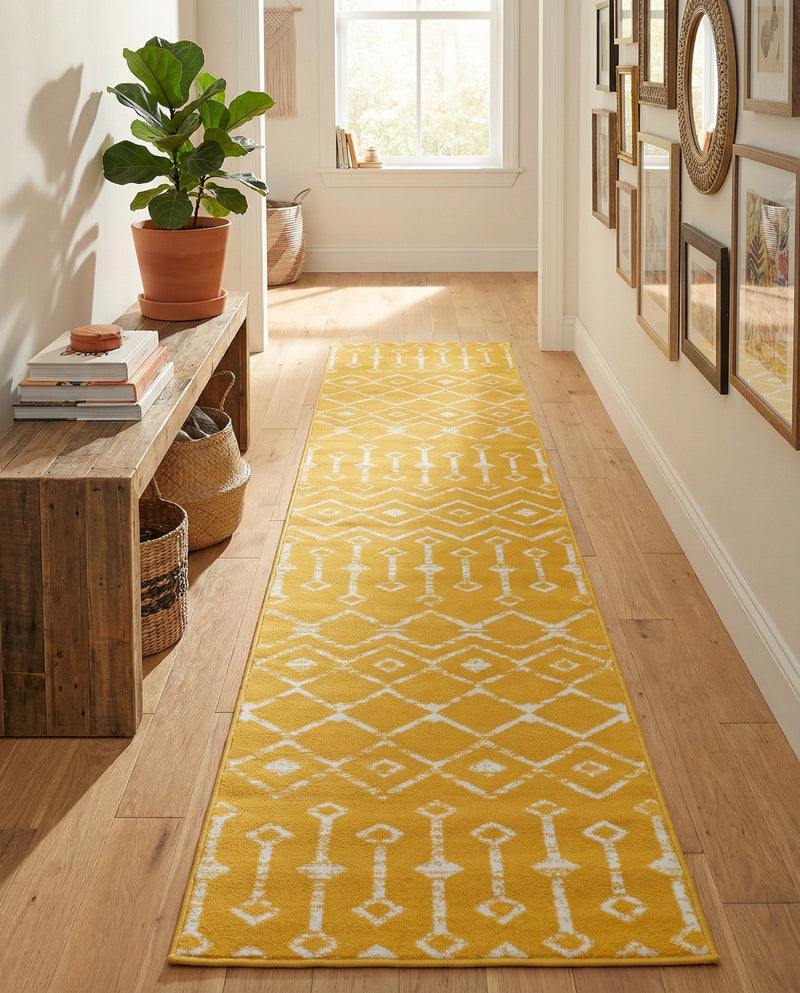 Marrakech Lattice Collection Area Rug - Medina (Yellow) Runner Yellow  lifestyle 49