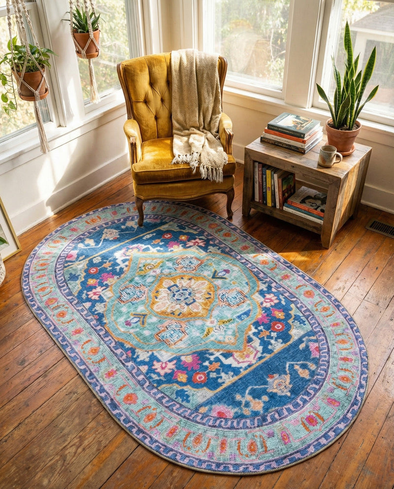 Heritage Elegance Collection Area Rug -  Taj Oval Blue  lifestyle 55