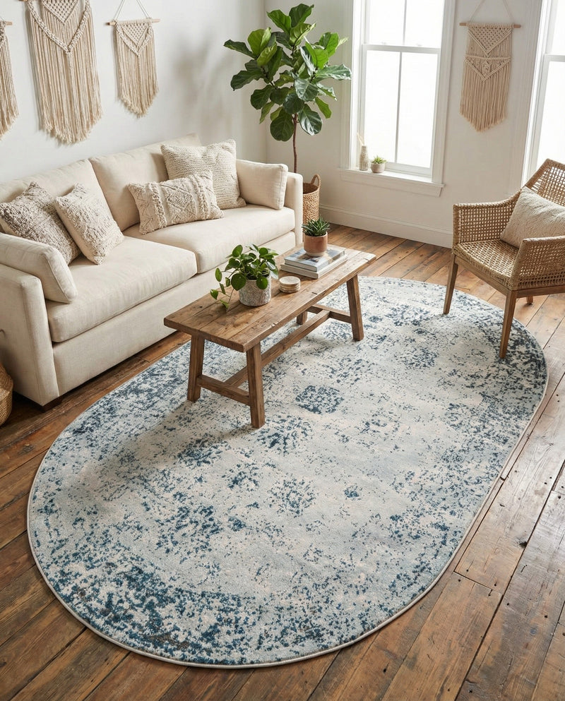 Riviera Elegance Collection Area Rug - Antibes (Light Blue) Oval Light Blue  lifestyle 48
