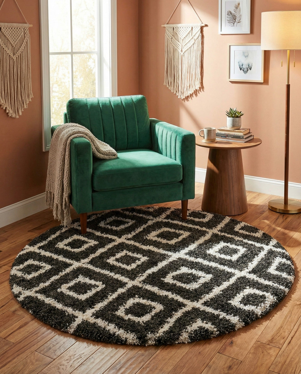 Cozy Cove Shag Collection Area Rug -  Dunes Round Black and White  lifestyle 176