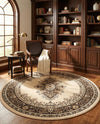 Tabriz Tapestry Collection Area Rug - Azerbaijan (Ivory) Round Ivory  lifestyle 39