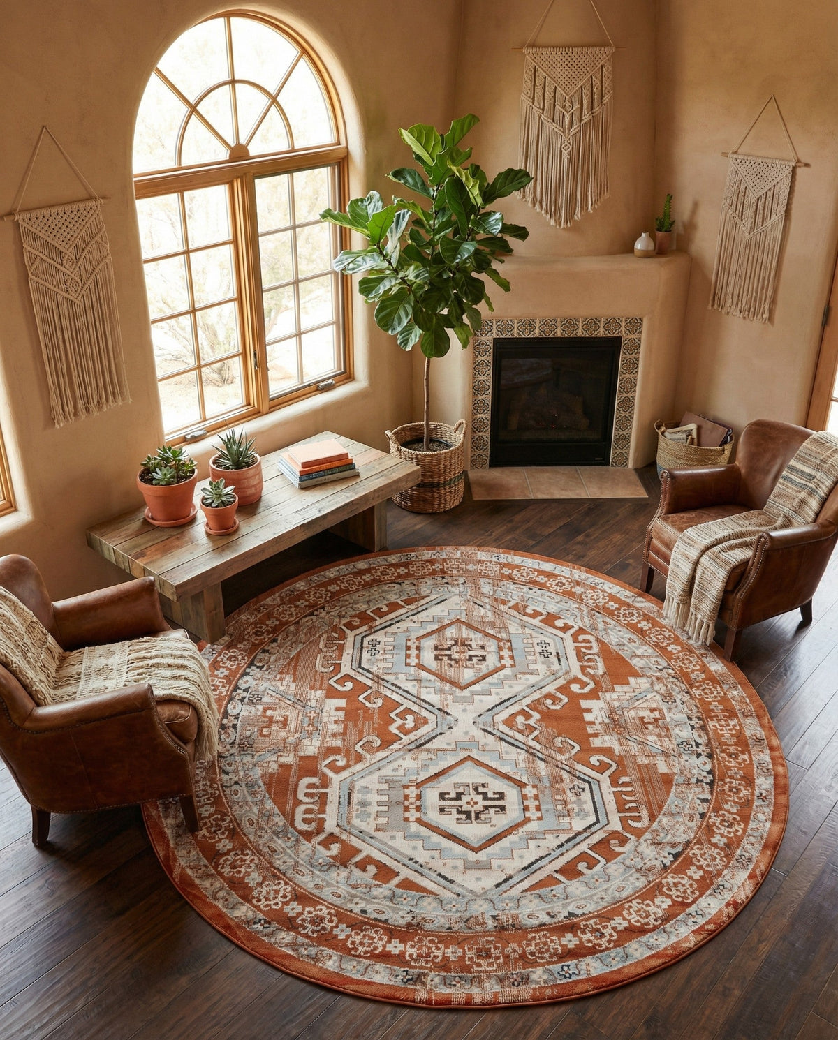 Savannah Elegance Collection Area Rug -  Tybee (Terracotta) Round Terracotta  lifestyle 95