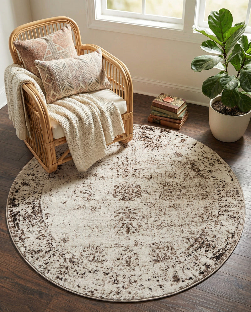 Riviera Elegance Collection Area Rug - Antibes (Beige) Round Beige  lifestyle 61