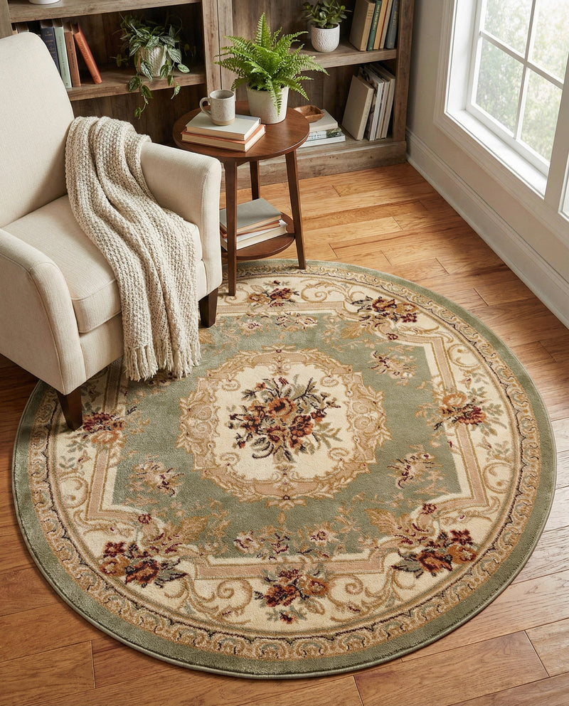 Versailles Elegance Collection Area Rug -  Louveciennes (Green) Round Green  lifestyle 84