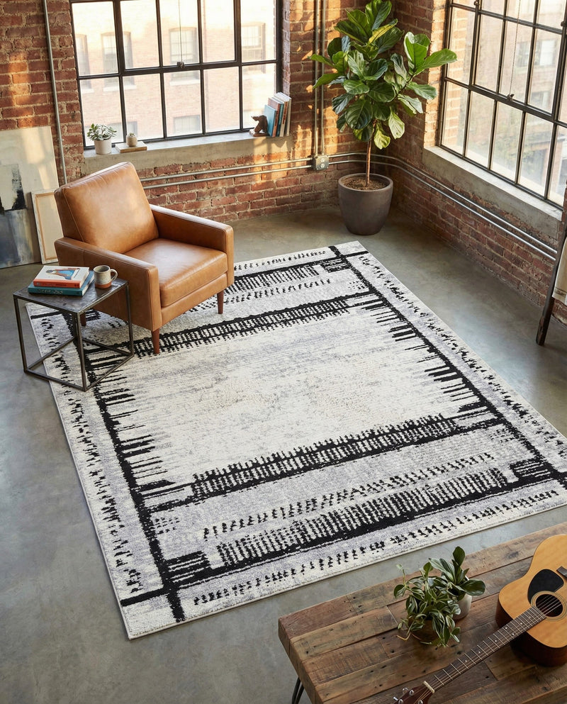 Marrakech Mosaic Collection Area Rug -  Sahara Rectangle Black and White  lifestyle 17