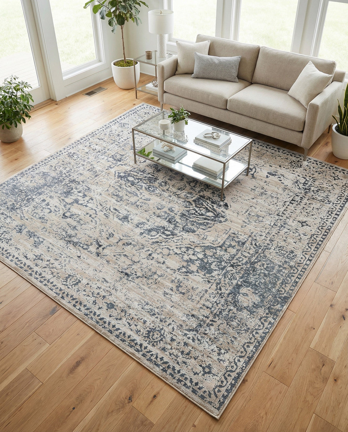 Coastal Manor Collection Area Rug -  Dunes Square Dark Blue  lifestyle 110