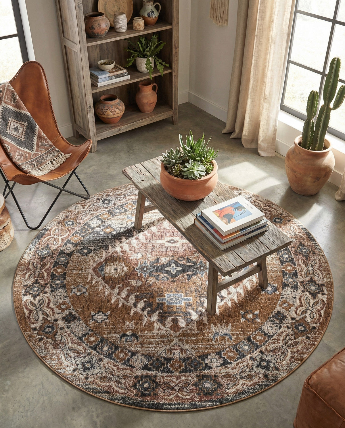 Desert Modern Eco Rug Series Collection Area Rug -  Navajo Round Khaki Gray  lifestyle 88