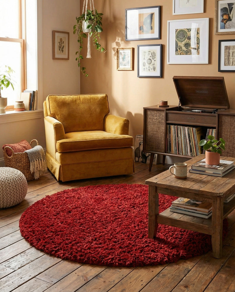 Eternal Plush Oasis Collection Area Rug -  Tranquility (Merlot) Round Merlot  lifestyle 71