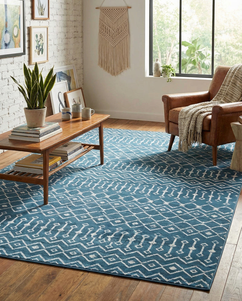 Marrakech Lattice Collection Area Rug - Medina (Blue) Rectangle Blue  lifestyle 5
